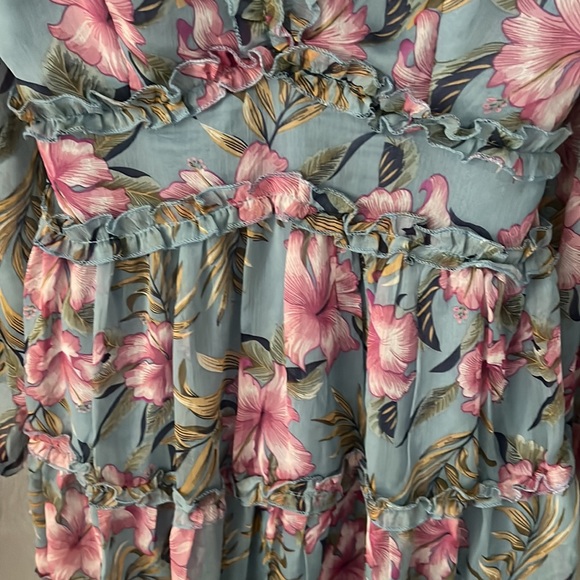 Blue pink chiffon ruffle open back sexy sun dress sheer mini - Picture 7 of 11